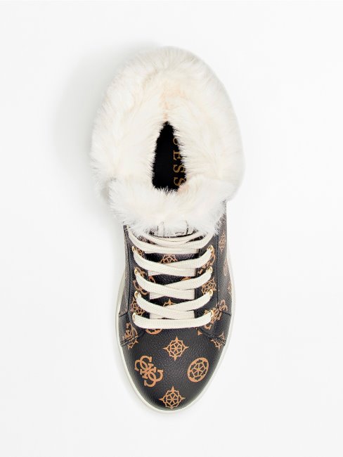 Baskets Montantes Ruke En Fausse Fourrure Marron Guess