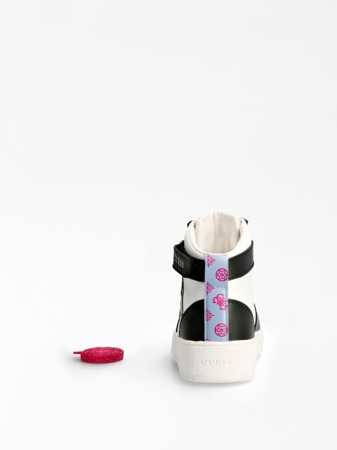 Guess Baskets Montantes En Cuir Véritable Blanc Multi Sidny