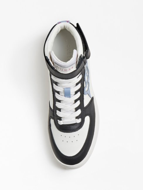 Guess Baskets Montantes En Cuir Véritable Blanc Multi Sidny