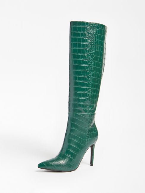 Guess Bottes Hautes Ruke Vert Clair à Imprimé Croco