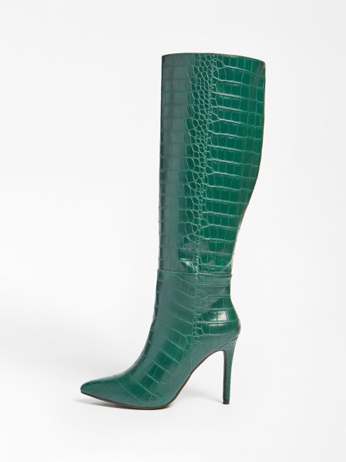 Guess Bottes Hautes Ruke Vert Clair à Imprimé Croco