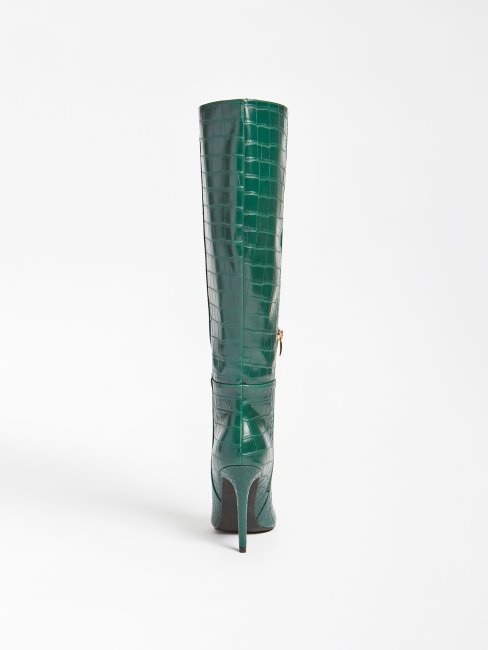 Guess Bottes Hautes Ruke Vert Clair à Imprimé Croco