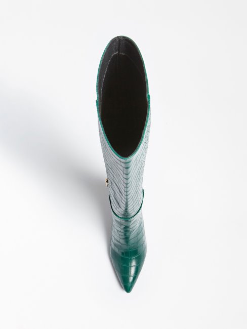 Guess Bottes Hautes Ruke Vert Clair à Imprimé Croco