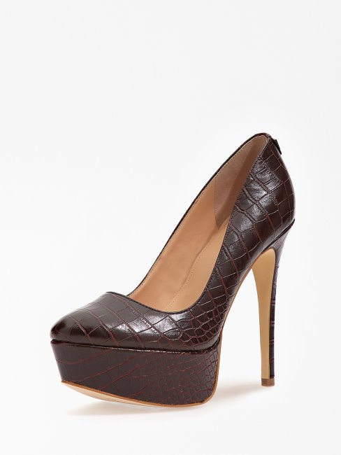 Escarpins En Cador Imprimé Croco Guess Marron