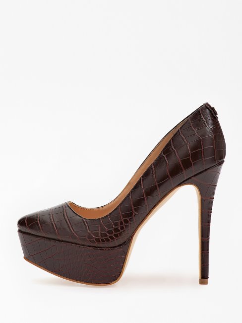 Escarpins En Cador Imprimé Croco Guess Marron
