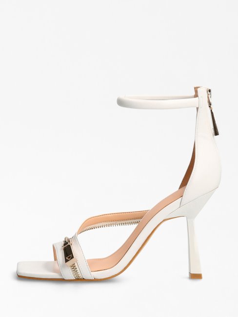 Sandale Guess Jeomie En Cuir Véritable Blanc