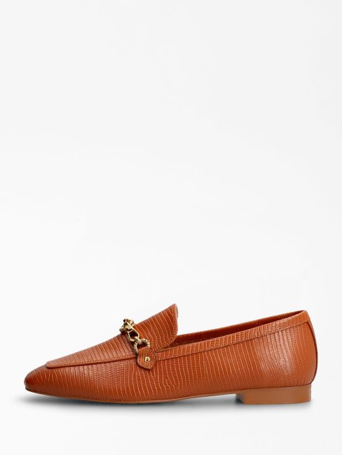 Guess Mocassins Marta En Cuir Véritable Marron