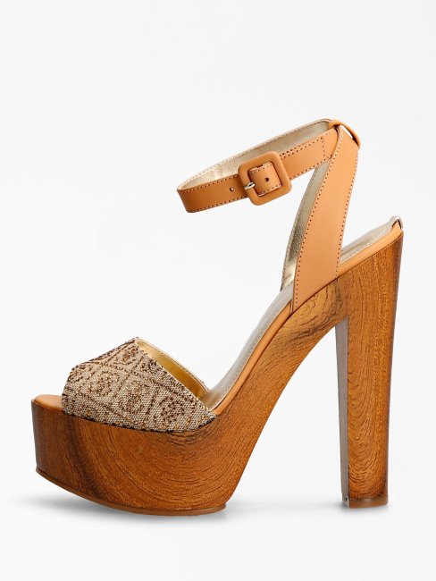 Sandale Garza Détaillée Strass Beige Guess