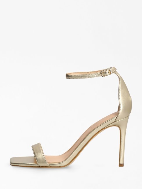 Sandale Devon Métallisée En Cuir Véritable Guess Beige
