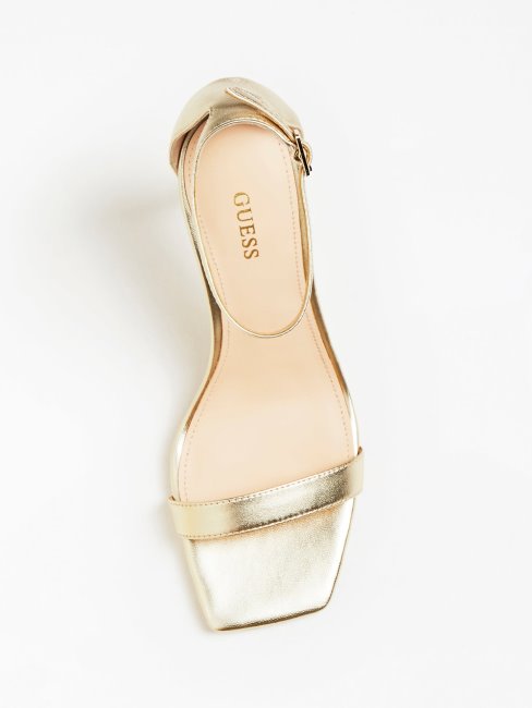 Sandale Devon Métallisée En Cuir Véritable Guess Beige