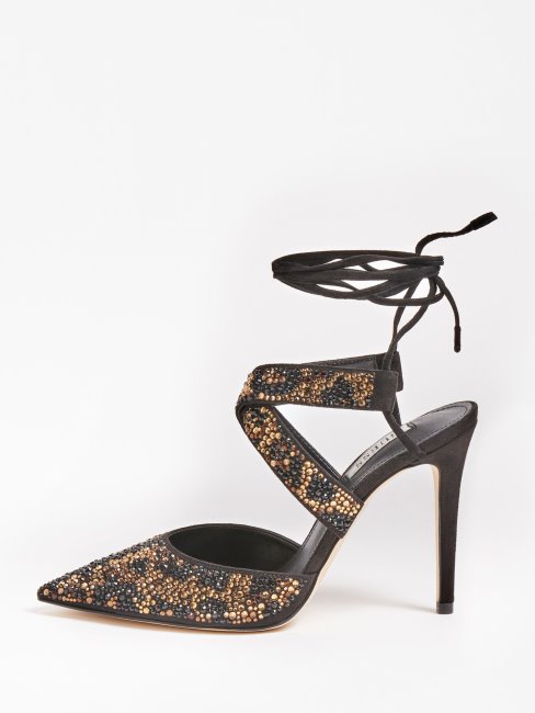 Guess Glowy Animalier Strass Sandale Noir