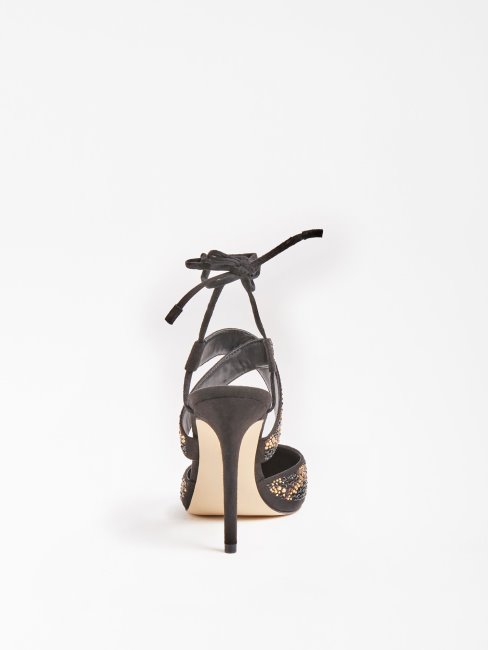 Guess Glowy Animalier Strass Sandale Noir