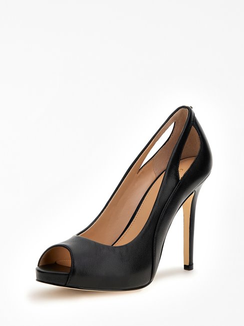 Escarpins Peep-toe Cuir Véritable Civina Noir Guess