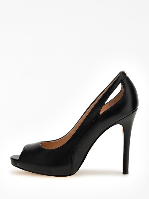 Escarpins Peep-toe Cuir Véritable Civina Noir Guess