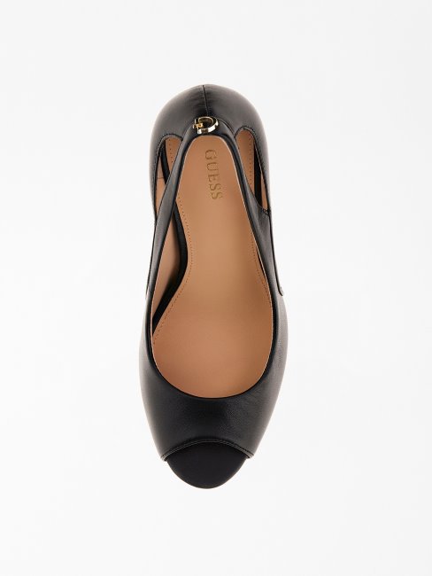 Escarpins Peep-toe Cuir Véritable Civina Noir Guess