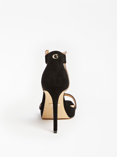 Guess Sandale Noire En Daim Mélangé Zoila