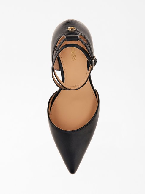 Guess Sydnie Sandale En Cuir Véritable Noir