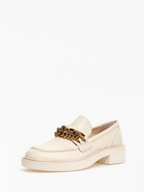 Guess Kabela Mocassin En Cuir Véritable Blanc Multi