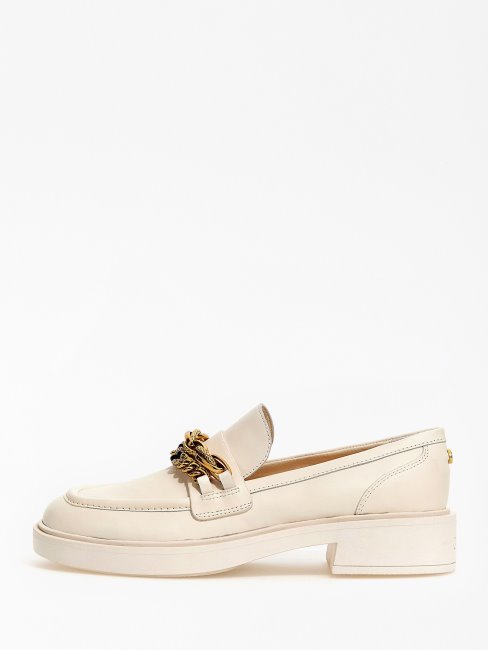 Guess Kabela Mocassin En Cuir Véritable Blanc Multi