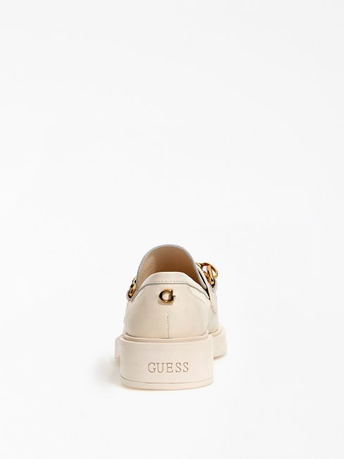 Guess Kabela Mocassin En Cuir Véritable Blanc Multi