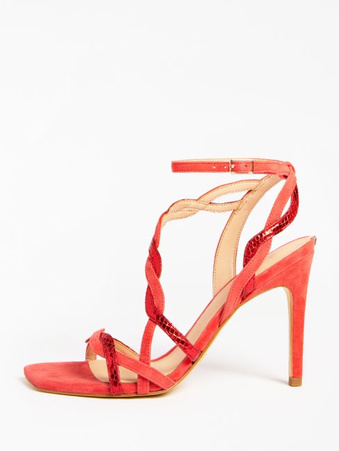 Guess Syivia Sandale à Détail Laminé Rouge