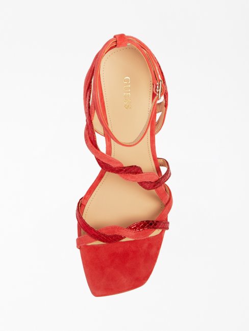 Guess Syivia Sandale à Détail Laminé Rouge