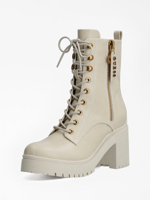 Bottes De Combat Zippées à Logo Cabra Crème Guess