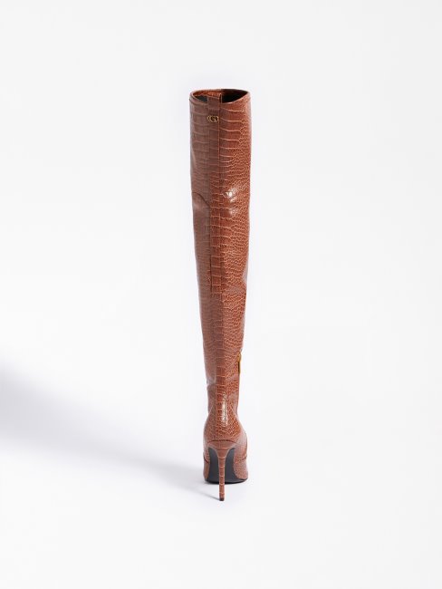 Baiwa Botte Haute Imprimé Croco Guess Marron