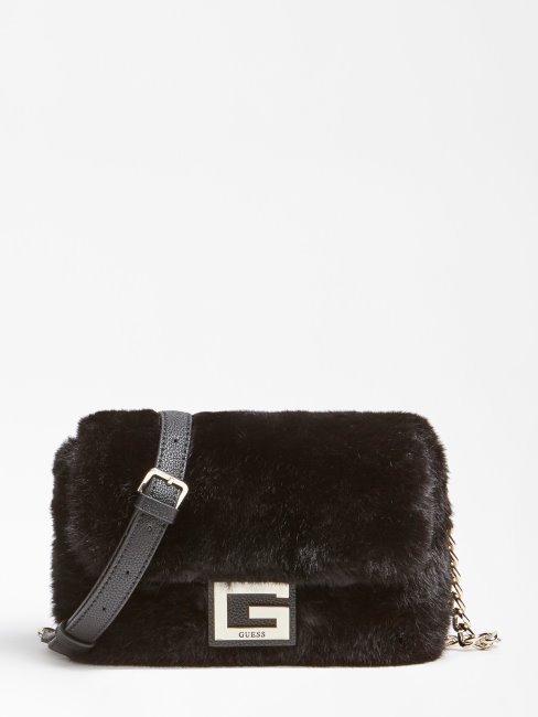 Guess Gwen Sac à Bandoulière En Fausse Fourrure Noir
