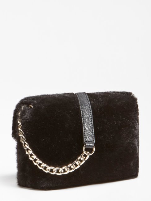 Guess Gwen Sac à Bandoulière En Fausse Fourrure Noir