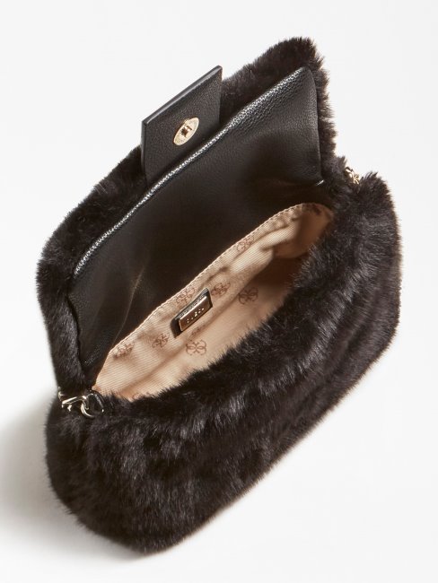 Guess Gwen Sac à Bandoulière En Fausse Fourrure Noir
