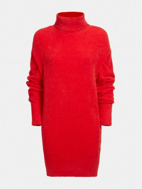 Robe En Maille Rouge Guess à Col Montant
