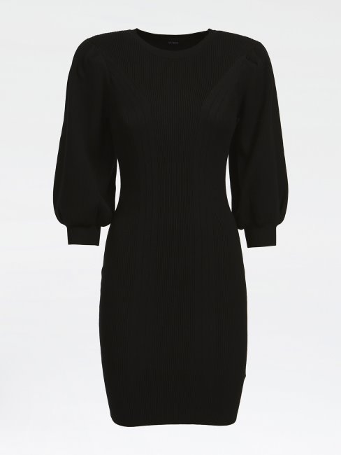 Robe Côtelée Noire En Viscose Mélangée Guess