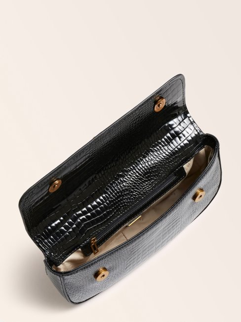 Sac à Bandoulière Raphie Imprimé Croco Noir Guess