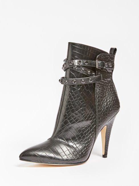 Jessia Bottillon En Cuir Véritable Croco Noir Guess