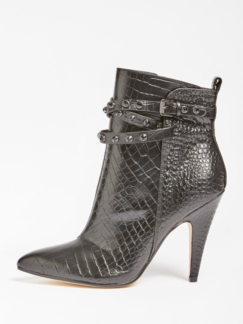 Jessia Bottillon En Cuir Véritable Croco Noir Guess