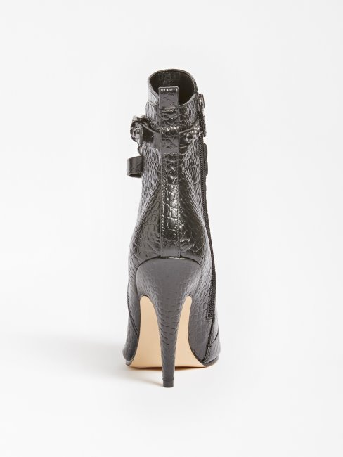 Jessia Bottillon En Cuir Véritable Croco Noir Guess