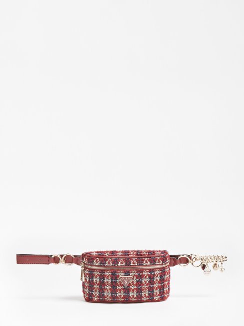 Sac Ceinture Guess Cessily En Tweed Rouge
