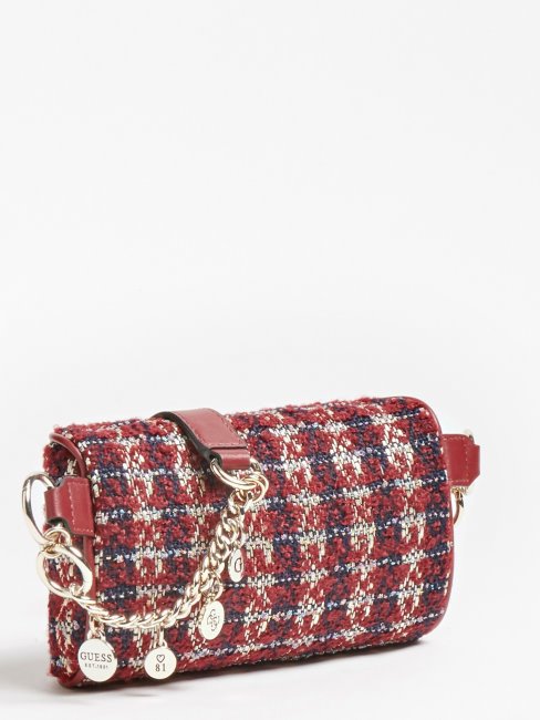 Sac Ceinture Guess Cessily En Tweed Rouge