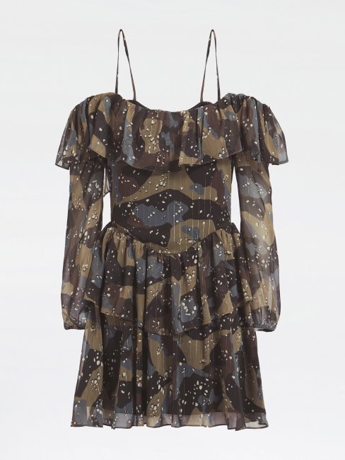 Robe à Volants Imprimé Camouflage Sur L'ensemble Guess