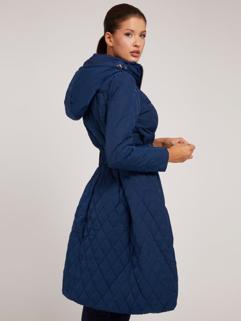 Guess Doudoune Ceinturée En Couette Véritable Bleu