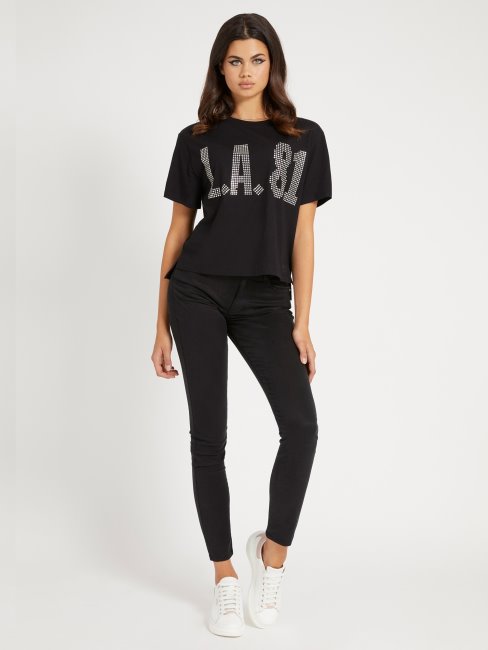 T-shirt Crop à Clous Guess Noir