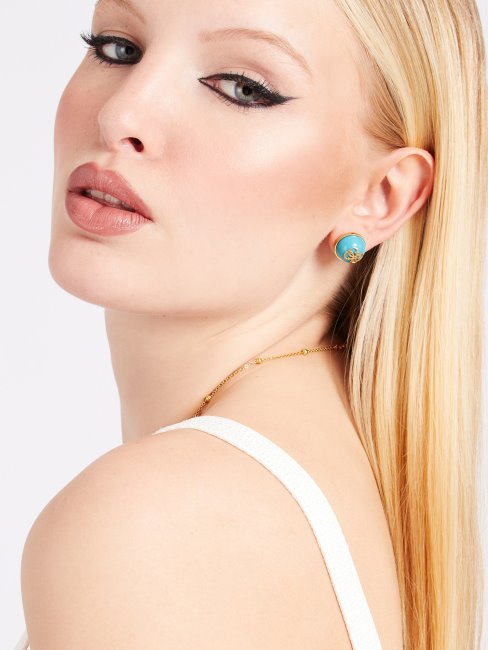 Boucles D'oreilles Guess Bleu Clair Logo 4g Boule