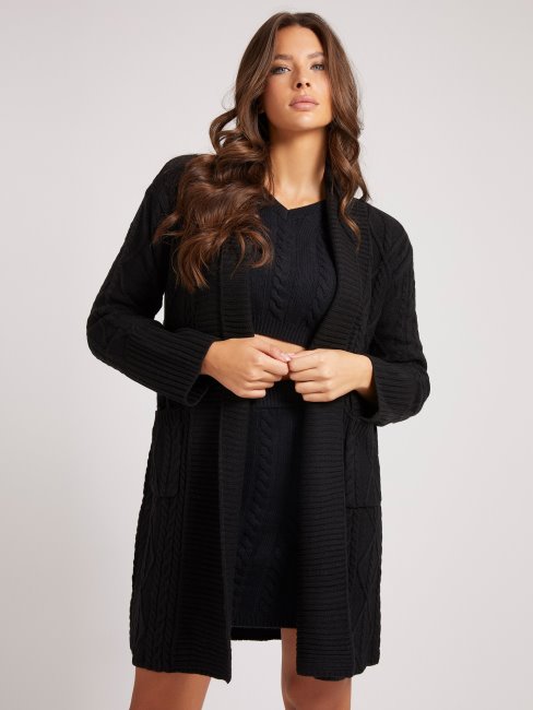 Guess Cardigan Noir En Laine Mélangée