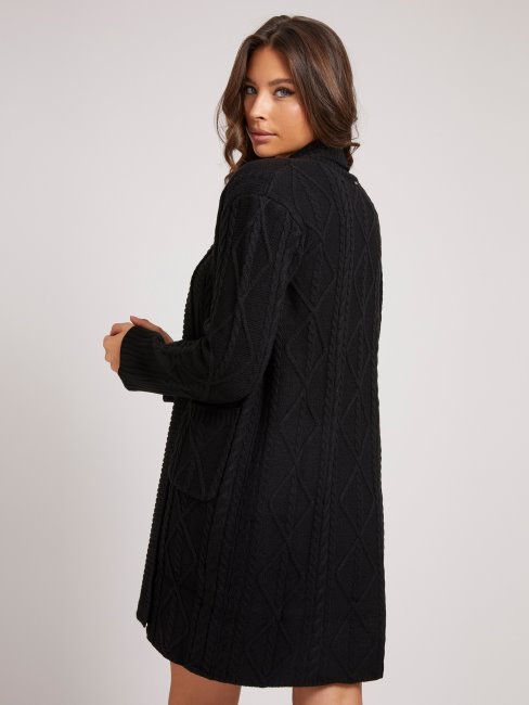 Guess Cardigan Noir En Laine Mélangée