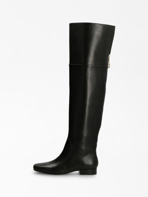 Guess Botte Haute En Cuir Véritable Finnola Noir