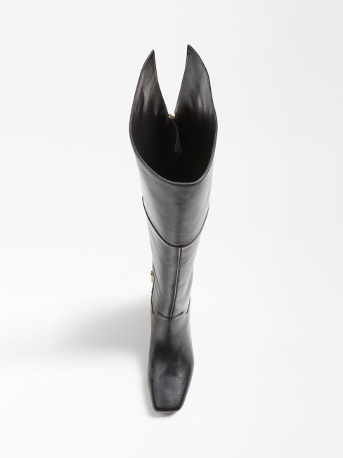 Guess Botte Haute En Cuir Véritable Finnola Noir