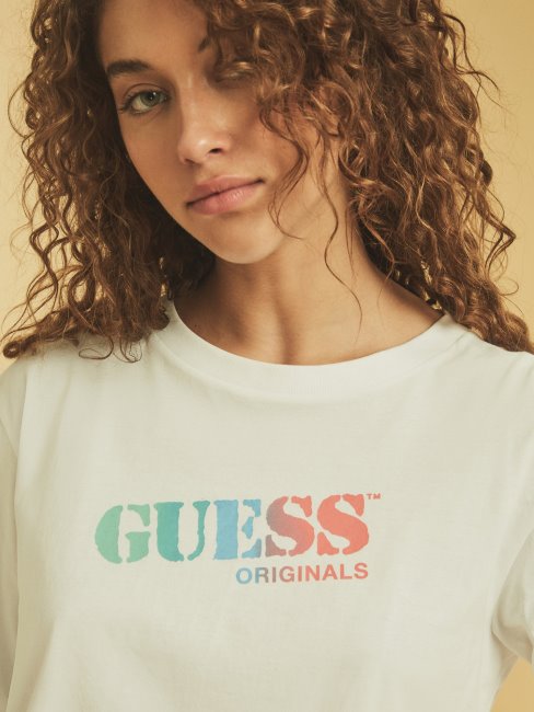 Tee Shirt Guess Court Logo Blanc