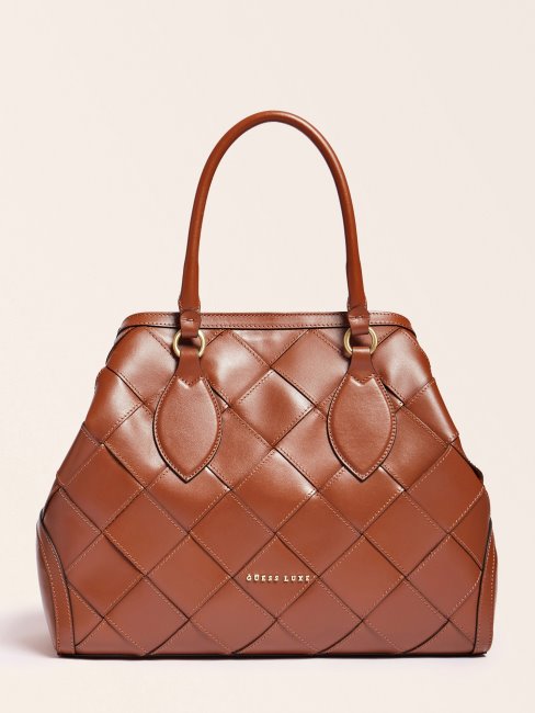 Sac à Main En Cuir Véritable Giorgia Luxe Marron Guess