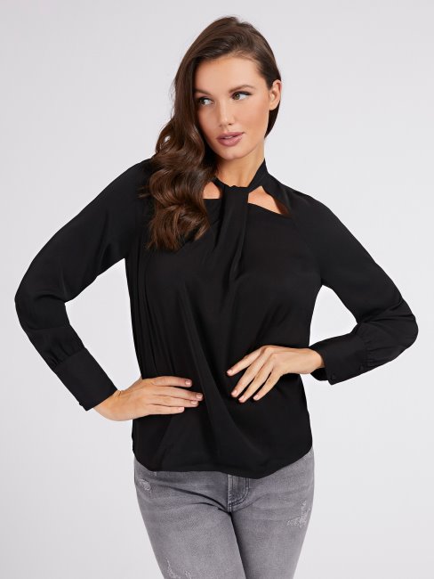 Chemisier En Satin Drapé Guess Noir